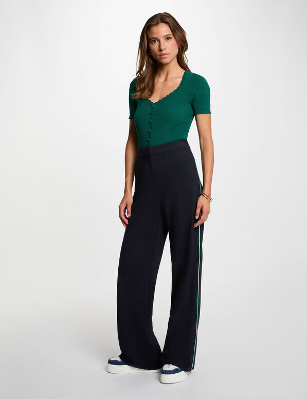 Pantalón Morgan Prilbo ancho con bandas laterales azul marino para mujer.
