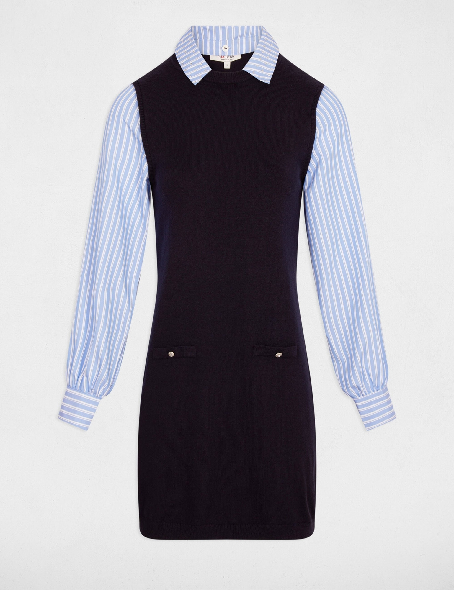 Vestido combinado azul marino Col