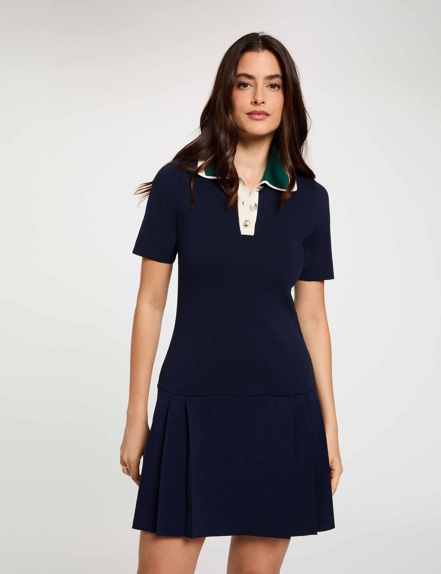 Vestido Morgan Cop punto azul marino mujer Vestido Morgan Cop de punto azul marino para mujer con cuello polo